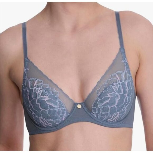 Natori Flora Contour Sheer Lace Underwire Bra 36DDD Light Blue Adjustable Straps - Picture 1 of 4